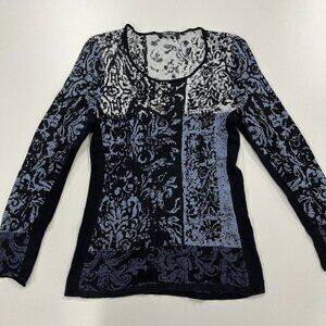 Nic + Zoe size Small Long Sleeve Fitted  Tunic Length Knit Top black blue cream